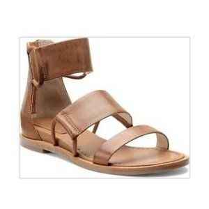 Isola Shiloh Brown Leather Back Zip Strappy Flats Sandals Shoe Women's Size 6.5